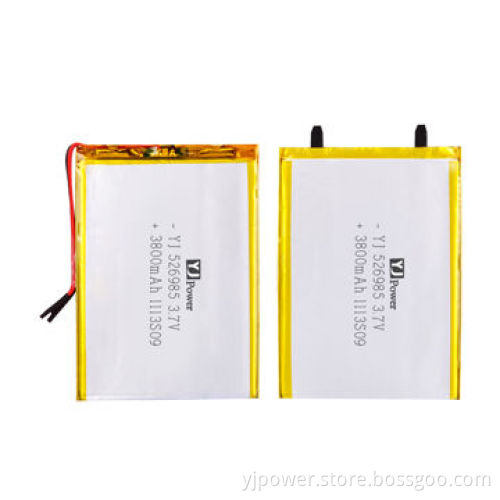 Polymer battery with 3,800mAh 3.7V and 5.2 x 69 x 85mm Size, used for consumer electric products